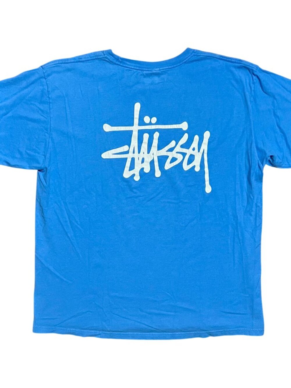 Stussy Basic Big Logo Streetwear Blue Graphic T-Shirt, Men's Large
